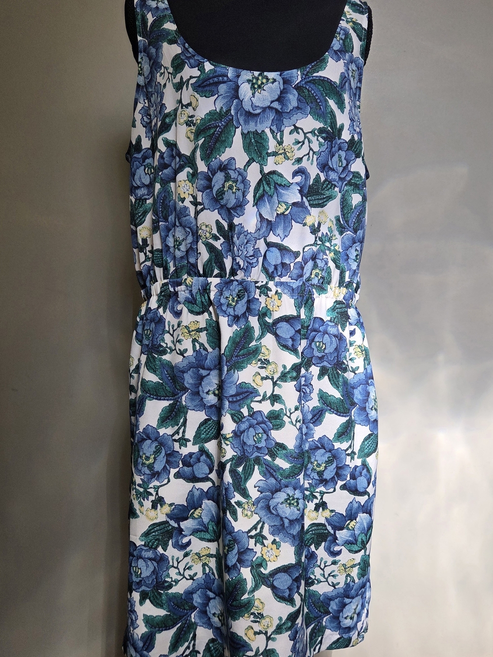 LOFT White Dress with Blue Floral Print